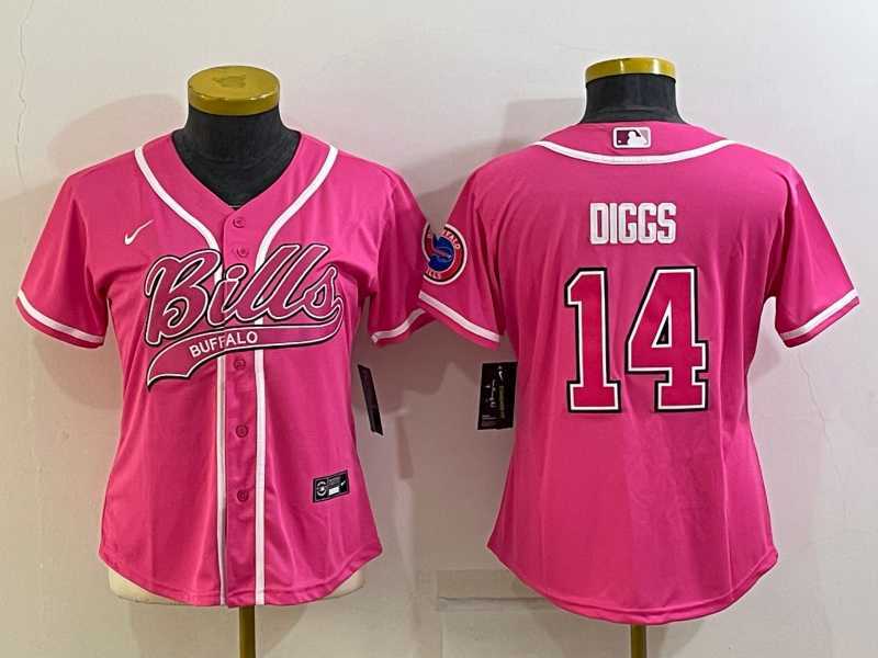 Women%27s Buffalo Bills #14 Stefon Diggs Pink With Patch Cool Base Stitched Baseball Jersey